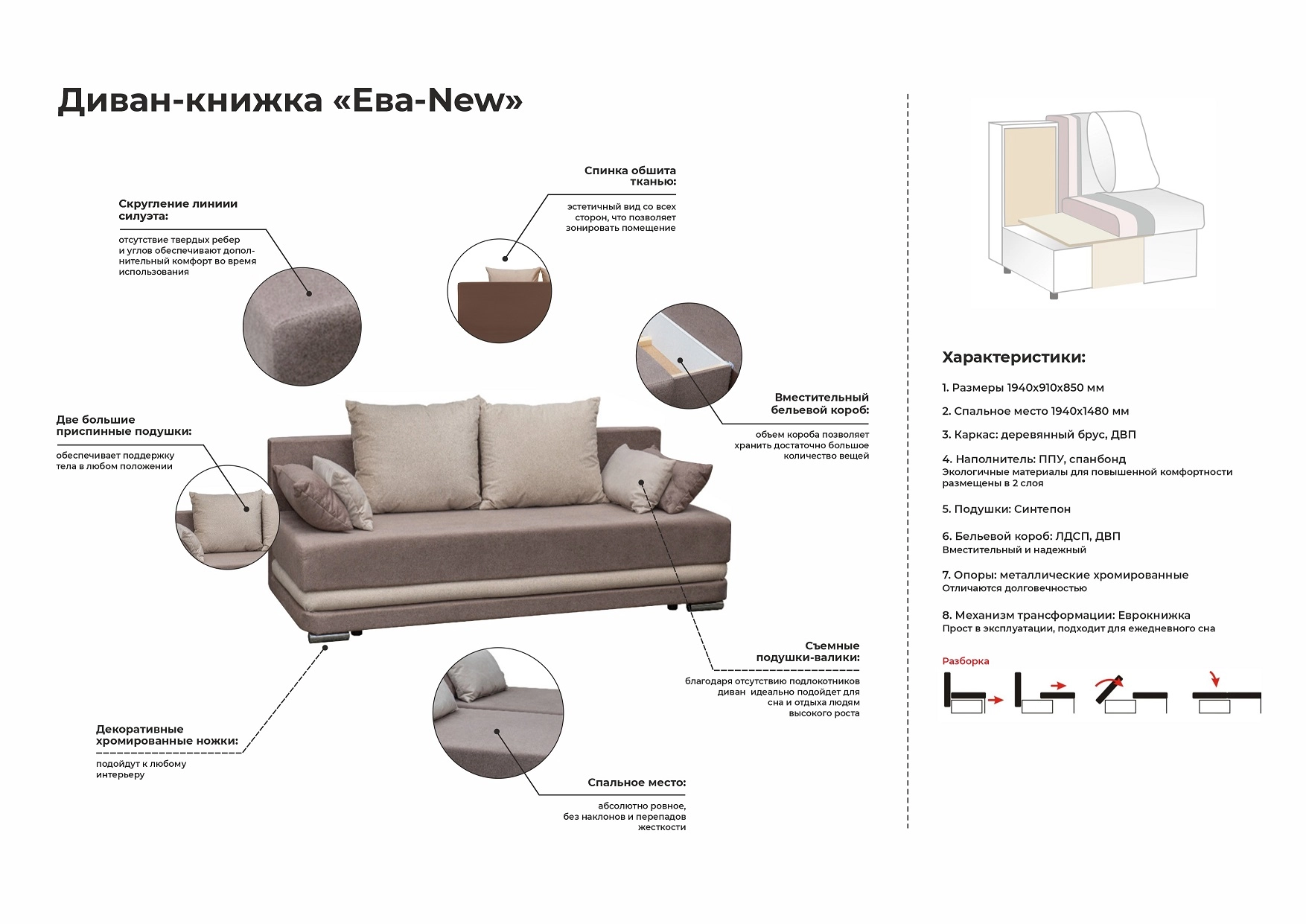 "Ева New" Диван-кровать - купить недорого с доставкой | Каталог Громада и Мебельвилль
