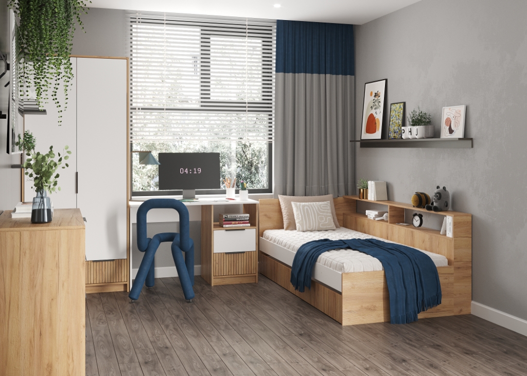 "Ивис" Кровать Кр-001, Корпус-Дуб Крафт золотой/Фасад ЛДСП-Белый (гладкий)