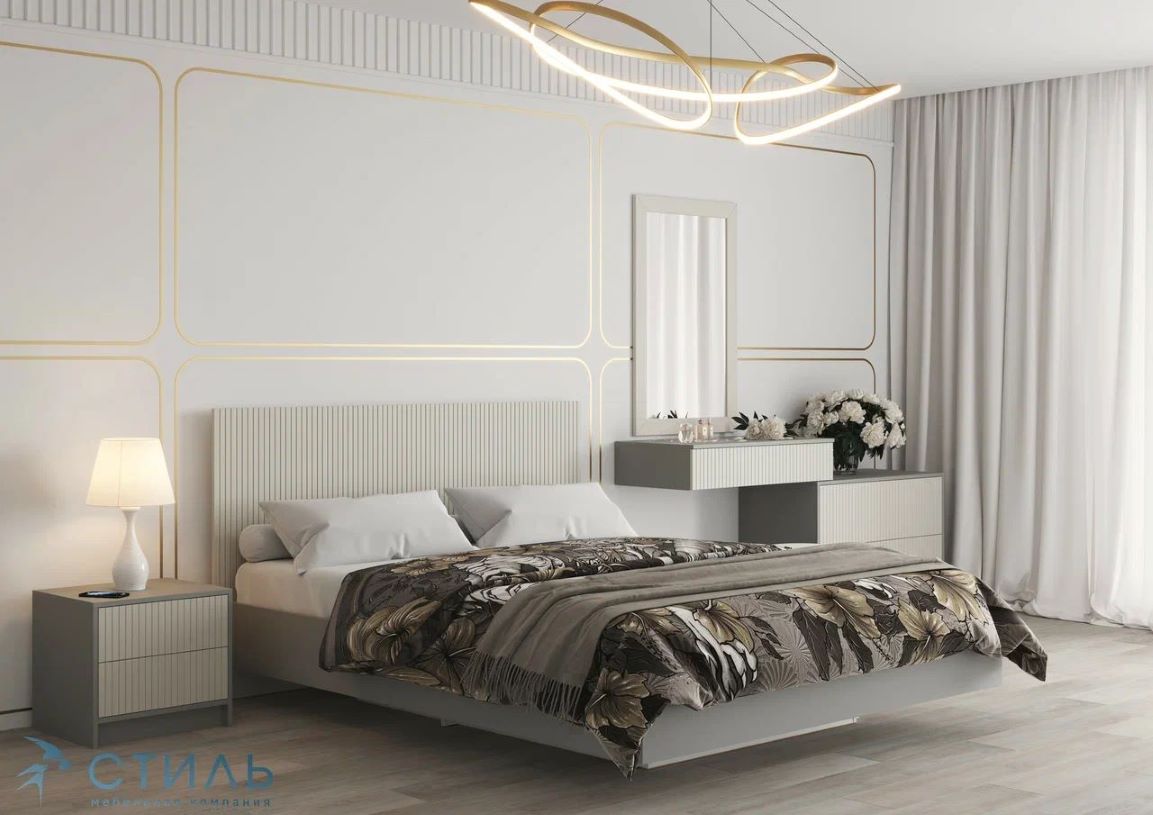 "Селена" Кровать МДФ КР-002 с ортопедом и с ПМ, ЛДСП- Шиншилла Сер./МДФ-мат.Кварц Грей Софт