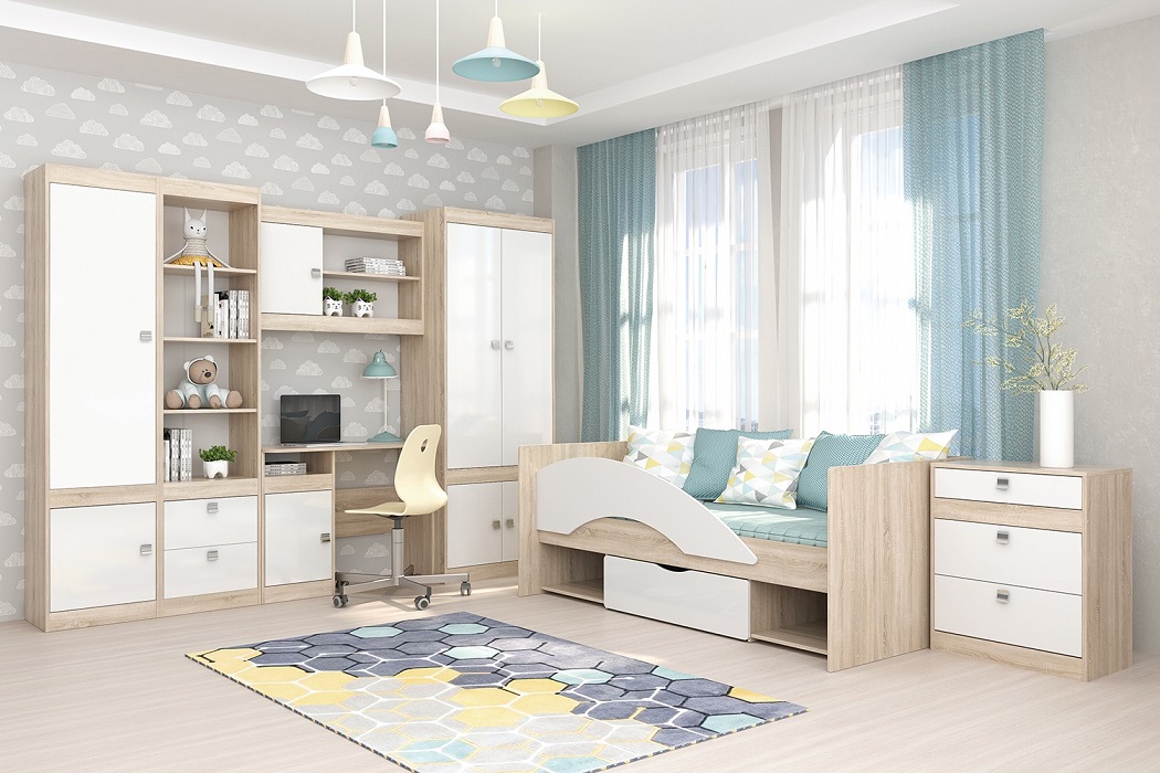 "Галактика" Стеллаж, Дуб Сонома/Белый глянец