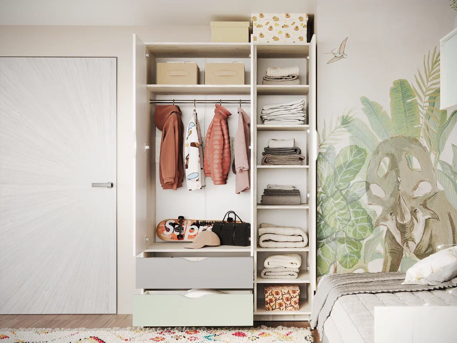 "Микс" Шкаф с ящиками ШР-03, ПВХ Кэмпион/ПВХ Каталея/ПВХ Магнолия/корпус Дуб Крафт белый