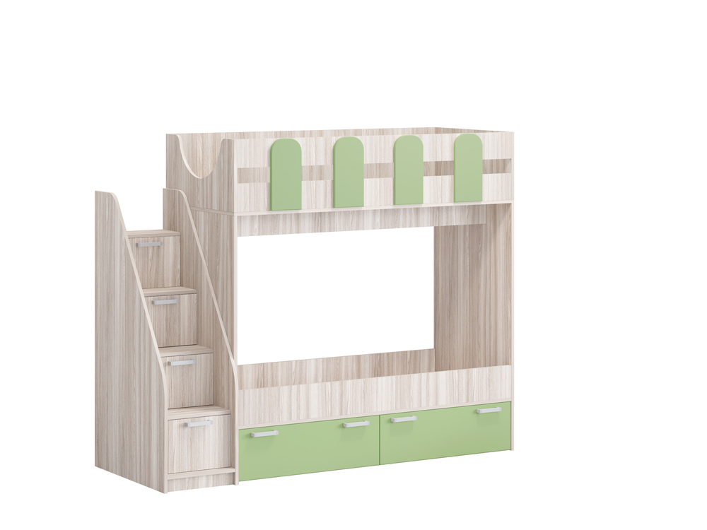 "Бемби-11" Кровать 2-х ярусная, МДФ мята/дуб крафт белый