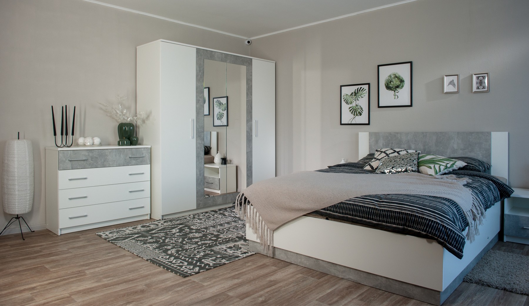 "Спальня Аврора" Кровать 120 со встроенным основанием под матрас, Белый/Ателье светлый