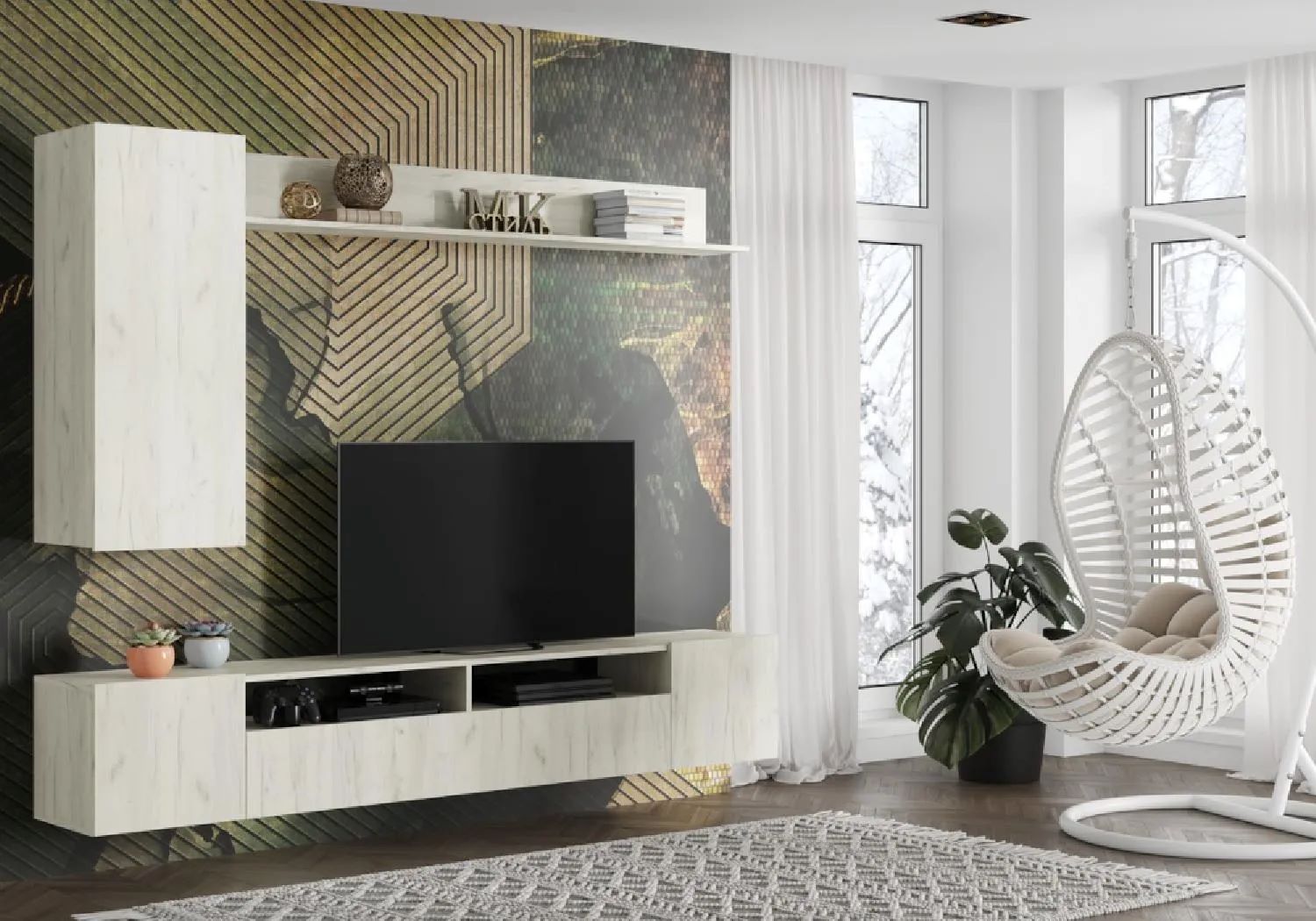 "СОЛО-16 НМ" Стенка ЛДСП, Корпус-Дуб Крафт белый Фасад ЛДСП-Дуб Крафт белый