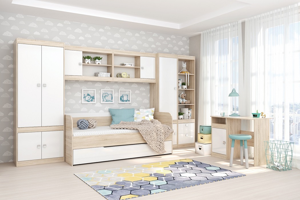 "Галактика" Шкаф, Дуб Сонома/Белый глянец