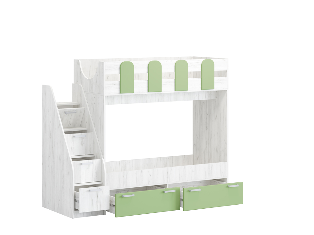 "Бемби-11" Кровать 2-х ярусная, МДФ мята/дуб крафт белый