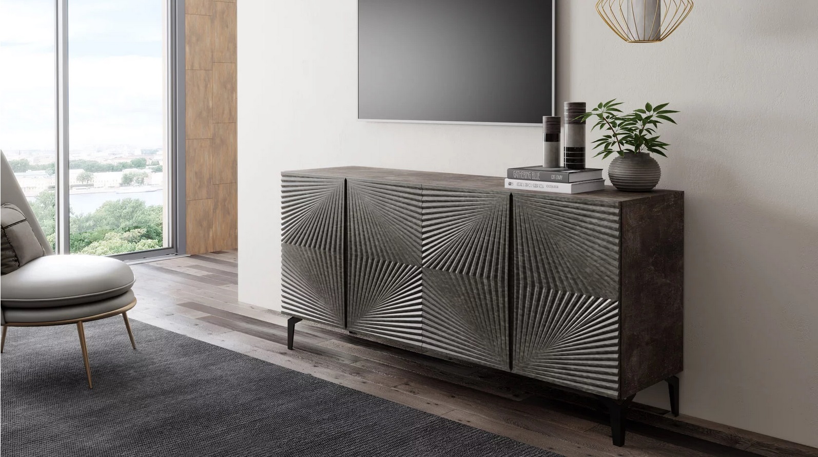 "Соренто" Тумба ТВ, Ателье темное/Лофт Медь