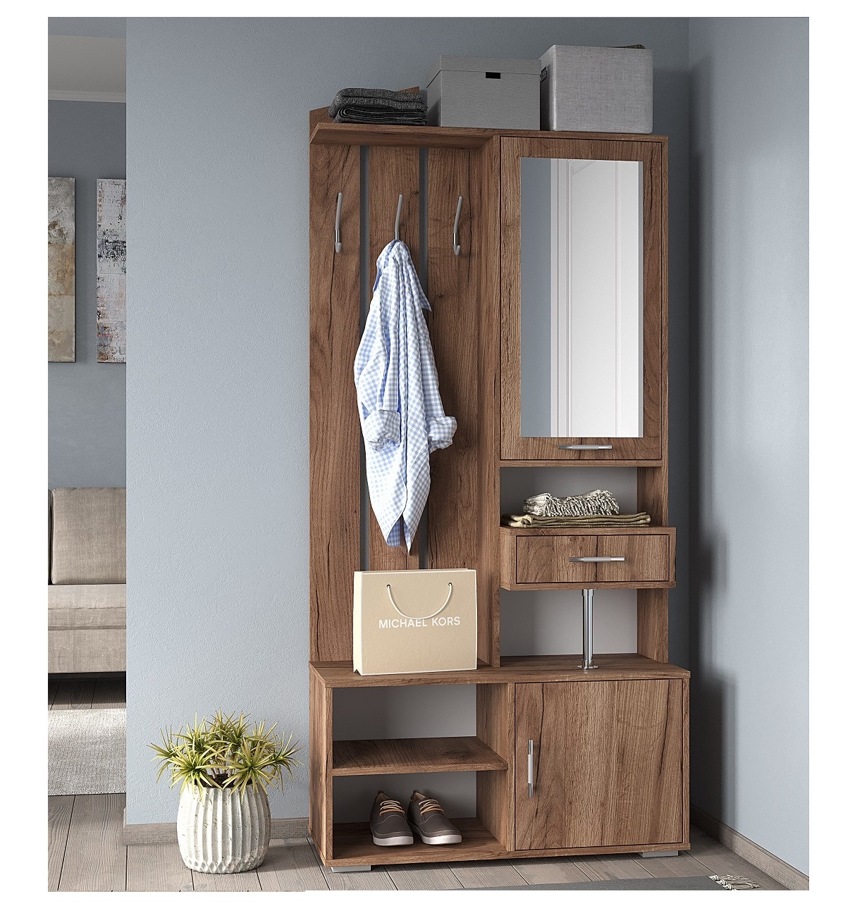 Прихожая с зеркалом ПР5, Дуб Крафт Табачный (K004 PW)