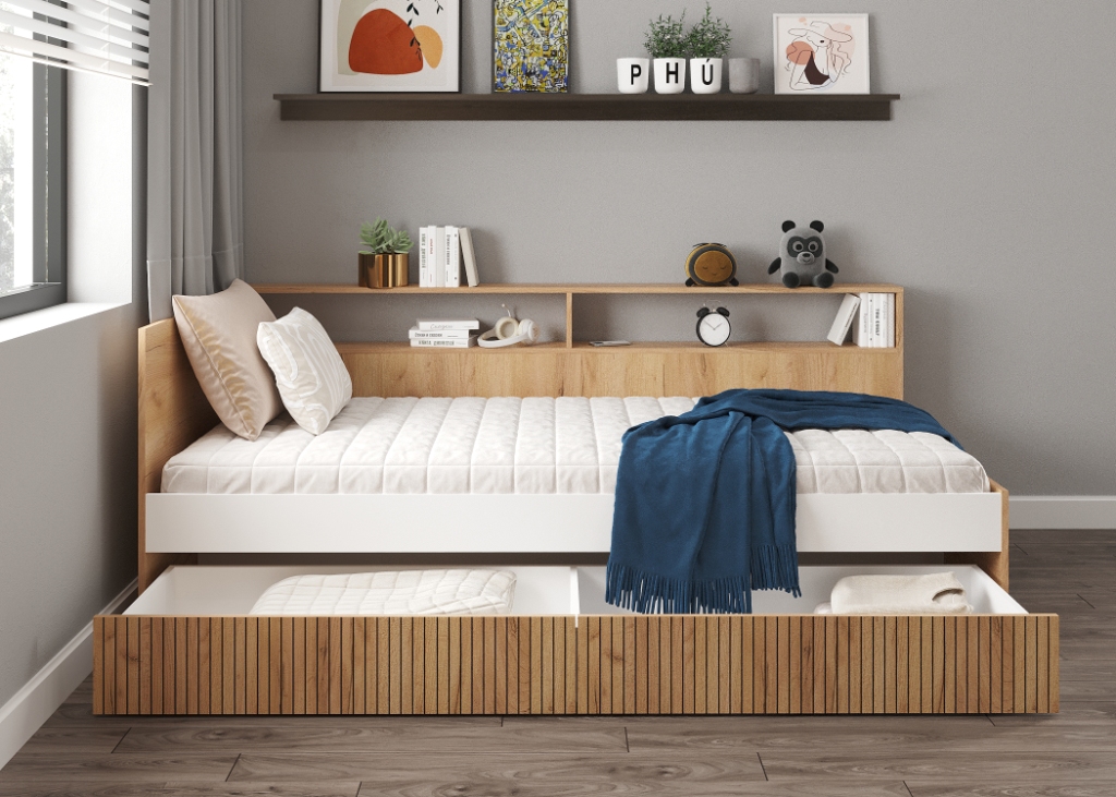 "Ивис" Кровать Кр-001, Корпус-Дуб Крафт золотой/Фасад ЛДСП-Белый (гладкий)