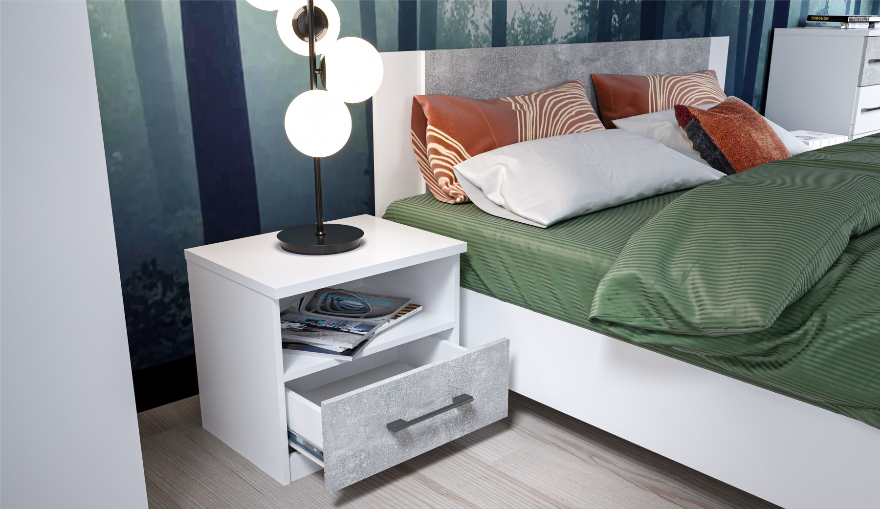 "Спальня Аврора" Кровать 120 со встроенным основанием под матрас, Белый/Ателье светлый