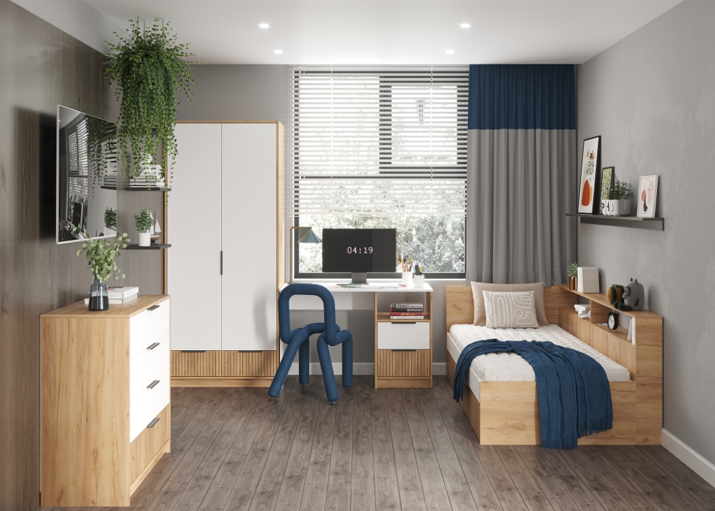 "Ивис" Кровать Кр-001, Корпус-Дуб Крафт золотой/Фасад ЛДСП-Белый (гладкий)