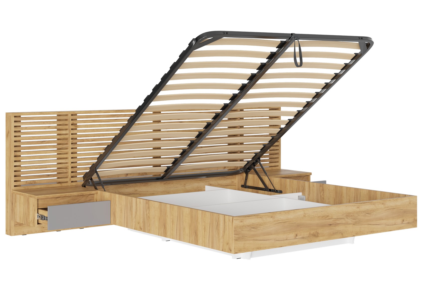 "Бостон" Спальный комплект ЛДСП 1600х2000, Корпус-Дуб Крафт золотой Фасад ЛДСП-Серый Шифер