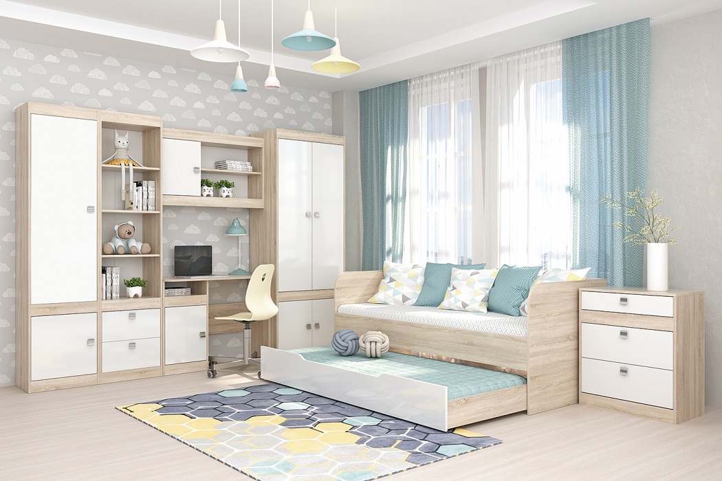 "Галактика" Комод, Дуб Сонома/Белый глянец