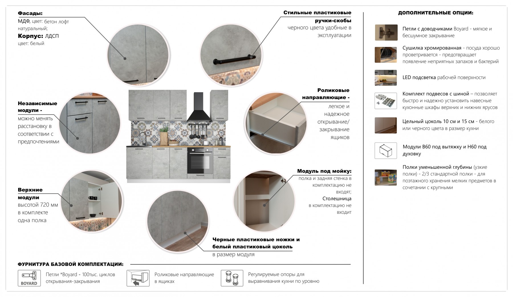 "Ника Лофт" Кухня 1,8м, Бетон лофт натуральный