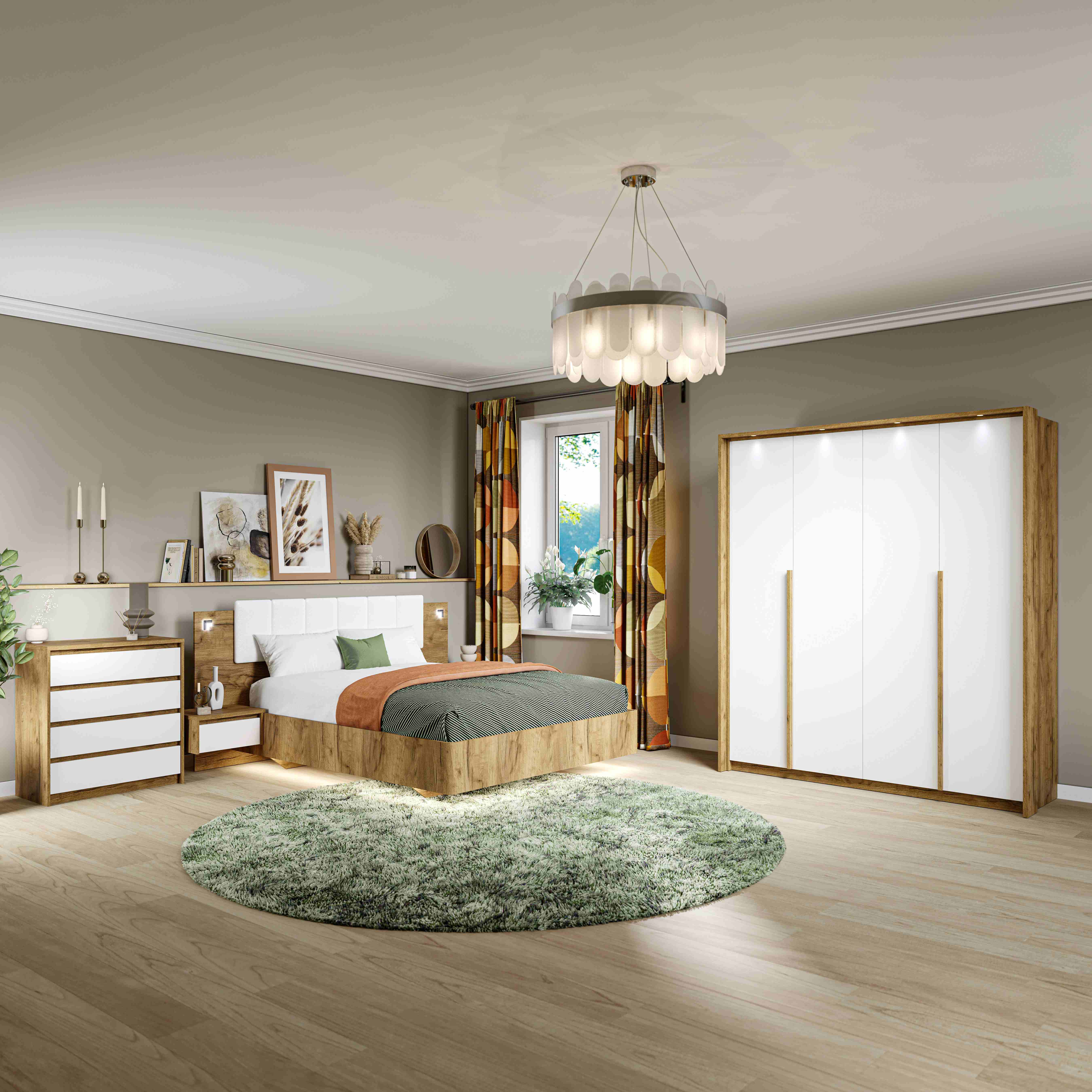 "Спальня Мишель" Шкаф 4-х дверный, Дуб крафт золотой/Белый жемчуг