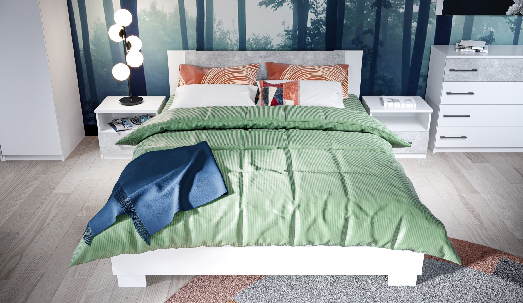 "Спальня Аврора" Кровать 120 со встроенным основанием под матрас, Белый/Ателье светлый