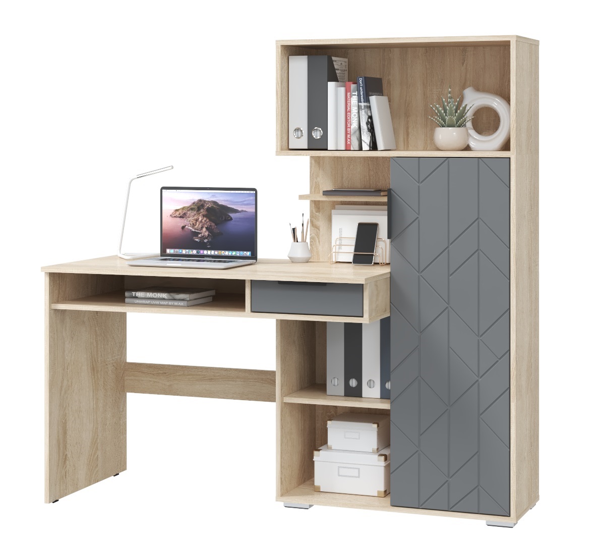 "Бэйсик" Стол компьютерный, Ясень Анкор/Смоки софт