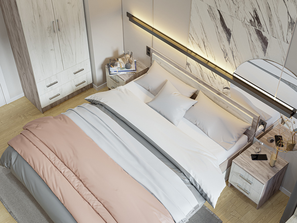 "Гармония" Кровать 1400 КР 605 с ящиками, Дуб Крафт серый/Дуб Крафт белый