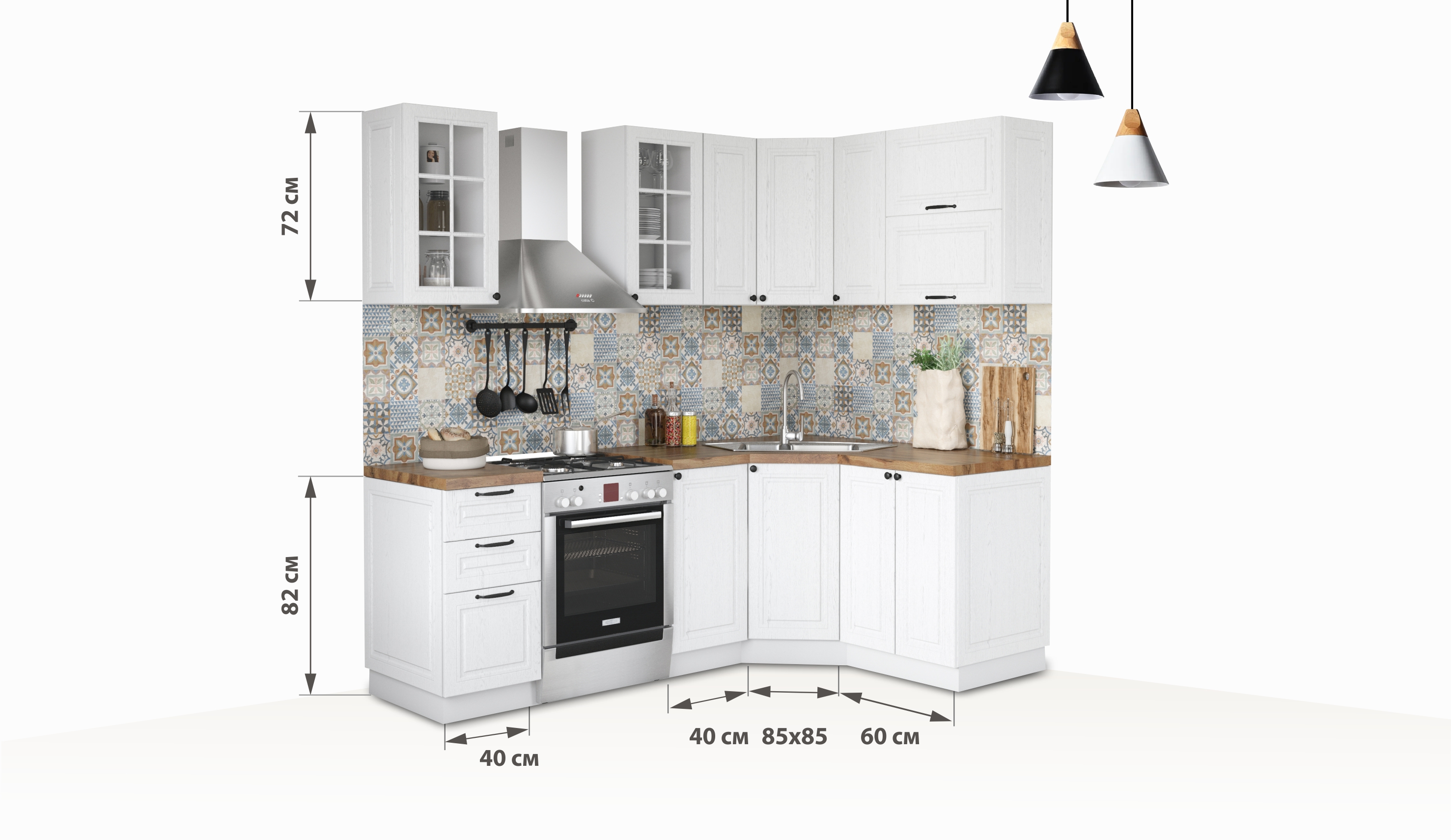 Кухня "Равенна Роял" угловая Вайт