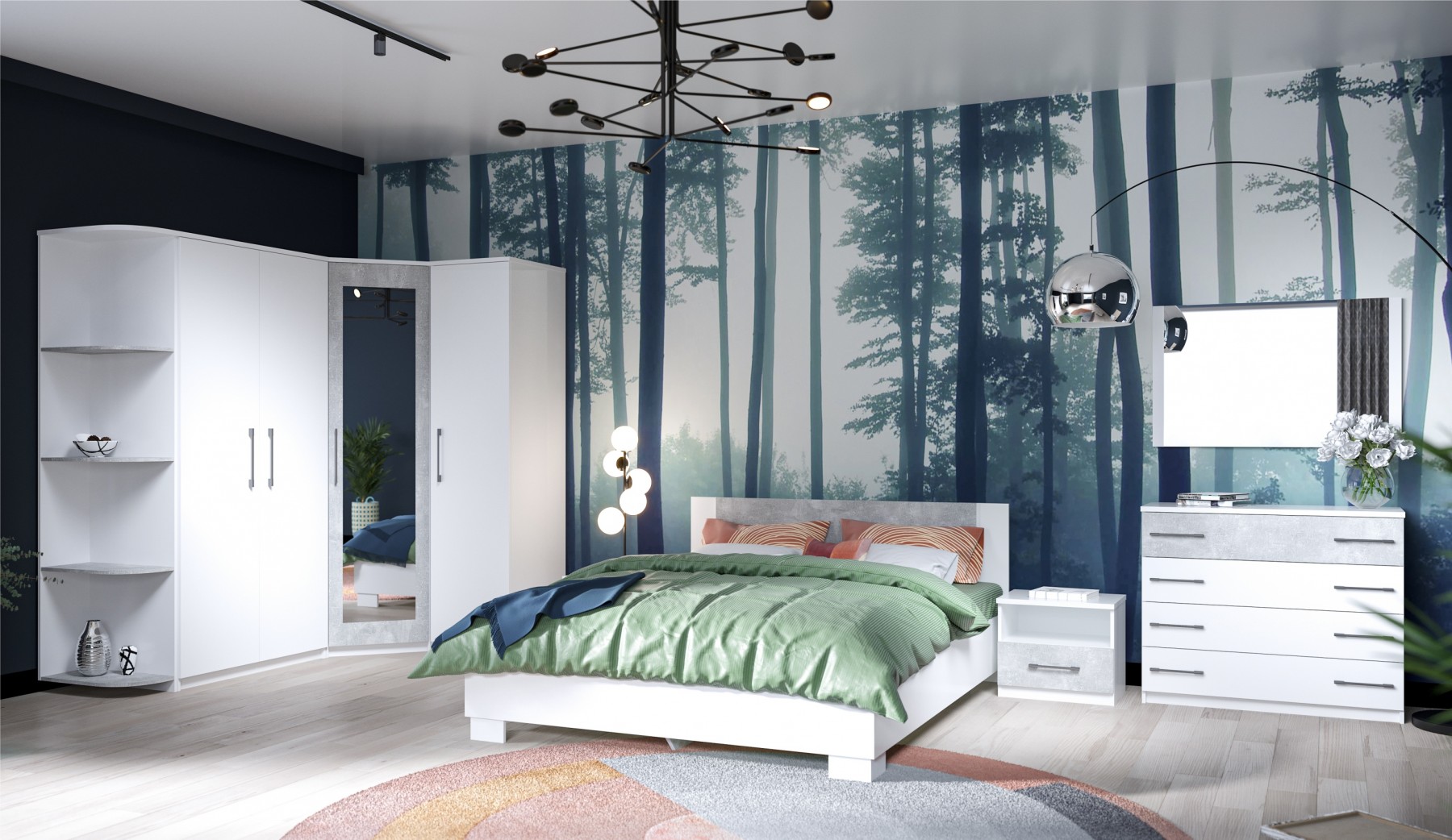 "Спальня Аврора" Кровать 160 с подъемным механизмом, Белый/Ателье светлый