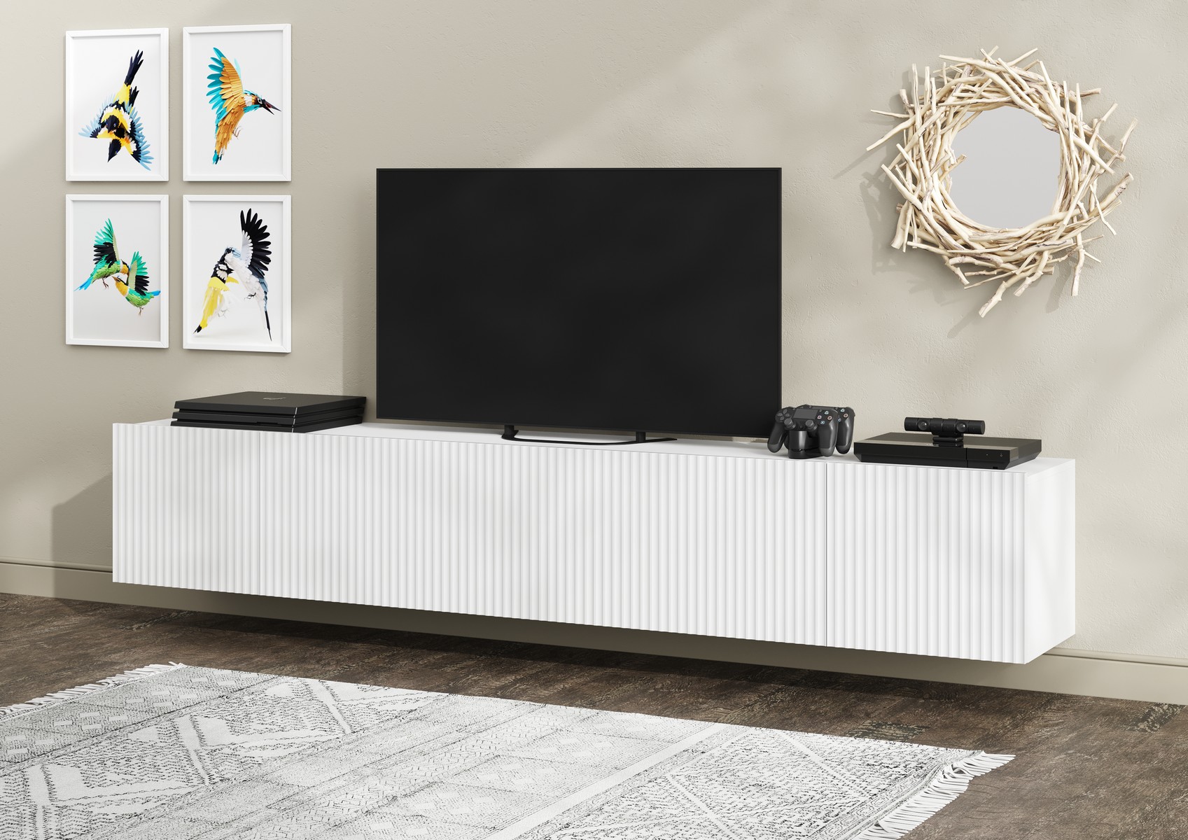 "Сканди" Тумба ТВ МДФ, Корпус Белый(гладкий)/Фасад МДФ-глянцевая Белый