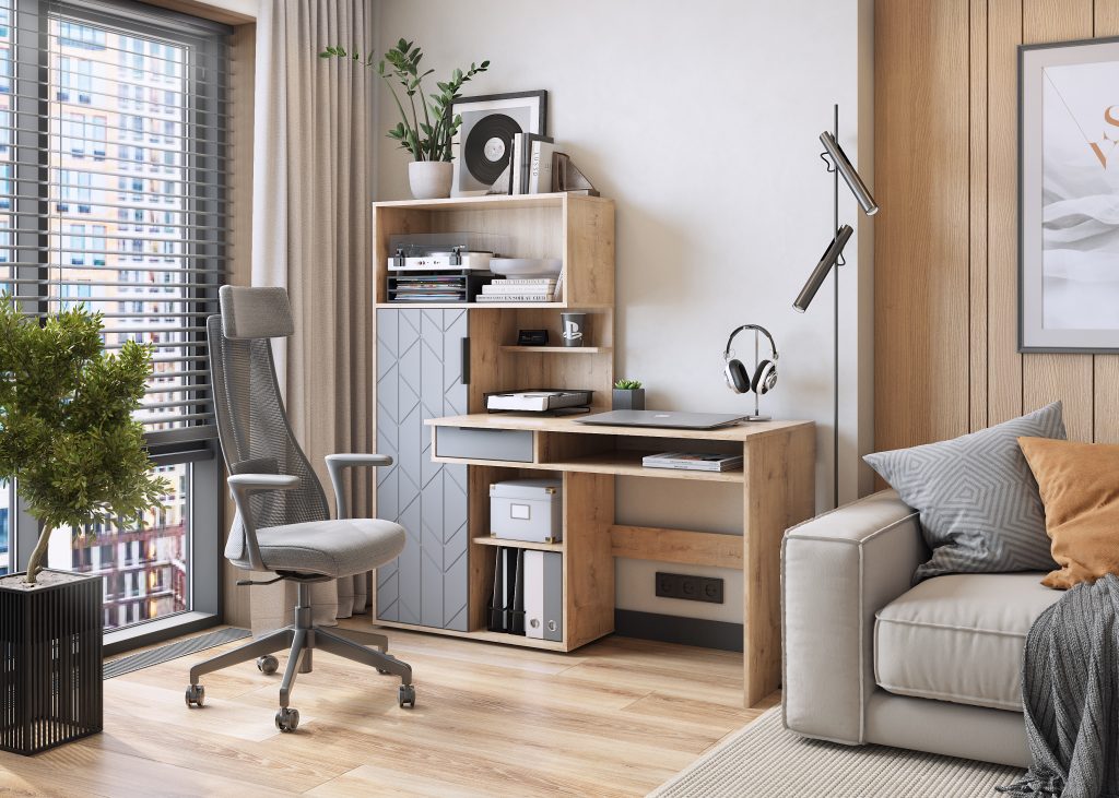 "Бэйсик" Стол компьютерный, Ясень Анкор/Смоки софт