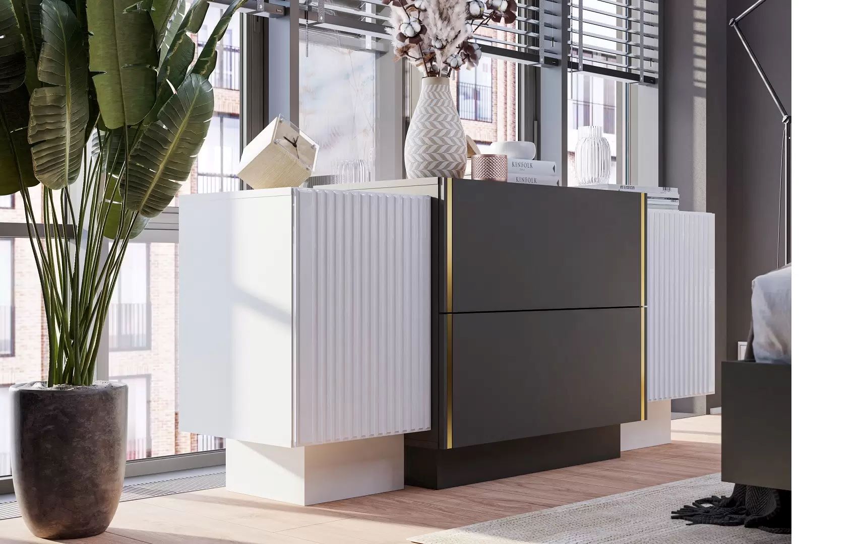 "Голд спальня" Комод, белый глянец/грей софт/белая шагрень/антрацит