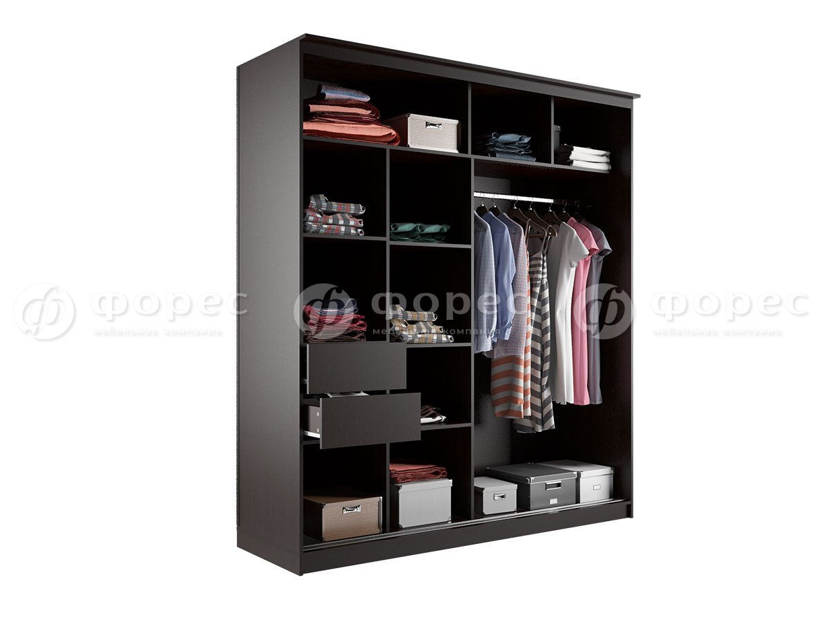 "№25" Шкаф-купе 2,0м ЛДСП, венге (черная лакобель)